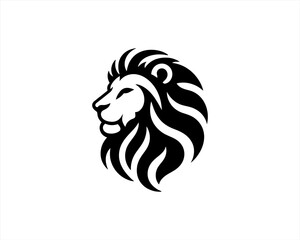 Lion head logo, lion head icon, lion face logo. Simple silhouette. Flat style. Black lion face icon logo. Logo design template. Vector illustration. Animal logotype concept.