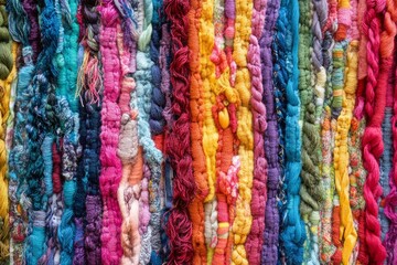 Colorful yarn snippets creating a vibrant texture perfect for crafting and design projects