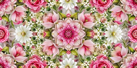 Fototapeta premium Elegant Floral Design Featuring Pink and White Flowers in a Geometric Pattern for Stylish Home Decor and Fashion Applications