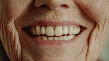 Obraz premium A smiling elderly person with perfectly fitted dentures, representing oral health for seniors