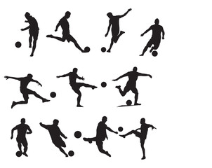 Silhouette Set of Soccer Players Performing Actions with the Ball