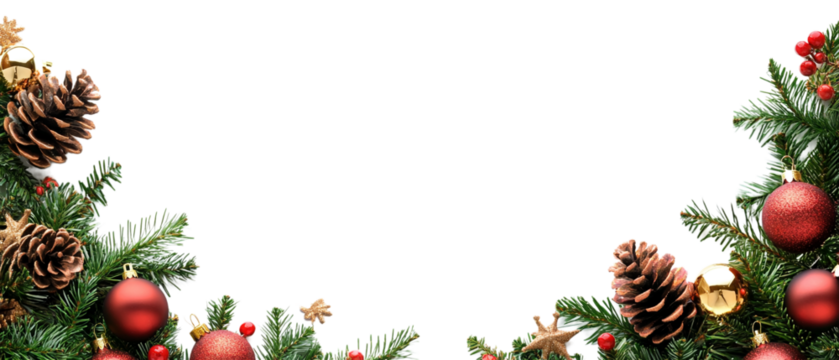 A festive Christmas border design, isolated on a transparent background, perfect for holiday cards, decorations, or seasonal-themed designs. - Powered by Adobe