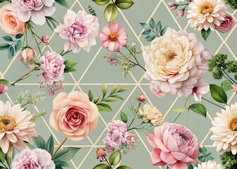 Fototapeta premium Elegant Minimalist Floral Pattern with Geometric Shapes Ideal for Modern Home Decor and Fashion, Showcasing Artistic Harmony Between Nature and Design Elements