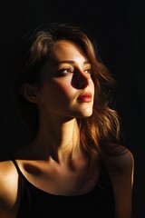 Fototapeta premium Young Woman Portrait Illuminated By Sunlight