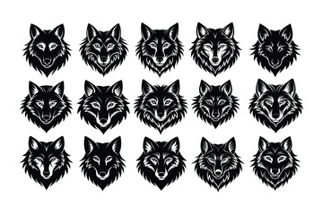 Fototapeta premium Set of wolf head icon silhouette illustration on white background