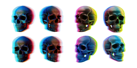 Colorful Skull Illustrations for Creative Projects,PNG set collection, isolated on transparent background