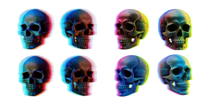 Colorful Skull Illustrations for Creative Projects,PNG set collection, isolated on transparent background