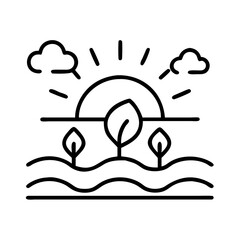 autumn sunset icon, fall line art, fall icon - simple black line art icon of autumn sunset, symbolizing fall celebrations. fall vector art.