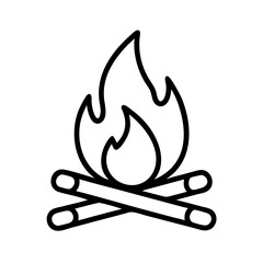 campfire icon, fall line art, fall icon - simple black line art icon of campfire, symbolizing fall celebrations. fall vector art.