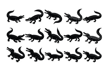 Set Of crocodile silhouette