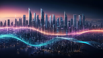 Smart city and abstract line and dot connect with gradient line design , big data connection technology concept.
