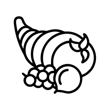 recommend clip art: cornucopia icon, fall line art, fall icon - simple black line art icon of cornucopia, symbolizing fall celebrations. fall vector art.
