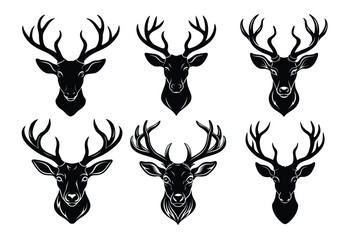 Set Of deer head silhouette isolated on white background
