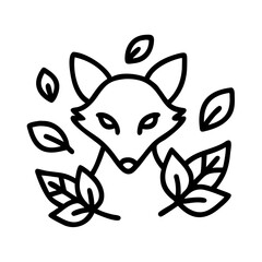 fox in leaves icon, fall line art, fall icon - simple black line art icon of fox in leaves, symbolizing fall celebrations. fall vector art.