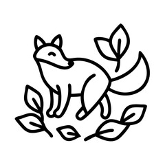 fox in leaves icon, fall line art, fall icon - simple black line art icon of fox in leaves, symbolizing fall celebrations. fall vector art.