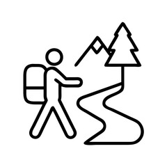 hiking trail icon, fall line art, fall icon - simple black line art icon of hiking trail, symbolizing fall celebrations. fall vector art.