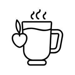 hot cider mug icon, fall line art, fall icon - simple black line art icon of hot cider mug, symbolizing fall celebrations. fall vector art.