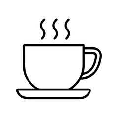 hot cup of coffee icon, fall line art, fall icon - simple black line art icon of hot cup of coffee, symbolizing fall celebrations. fall vector art.