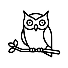 owl on branch icon, fall line art, fall icon - simple black line art icon of owl on branch, symbolizing fall celebrations. fall vector art.