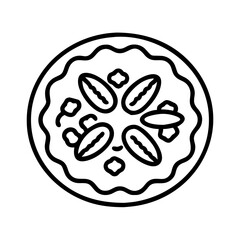 pecan pie icon, fall line art, fall icon - simple black line art icon of pecan pie, symbolizing fall celebrations. fall vector art.