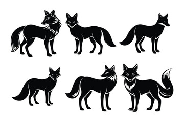 Collection of fox silhouette on white background