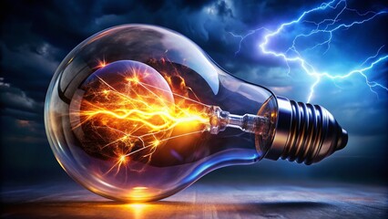 Energy Saving Light Bulb, Lightning Bolt, Power Efficiency,  Electric Bulb, Bright Idea, Innovation, Eco-Friendly Lighting, Sustainable Energy