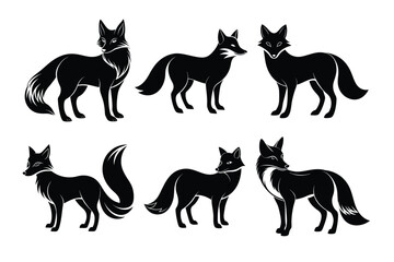 Collection of fox silhouette on white background