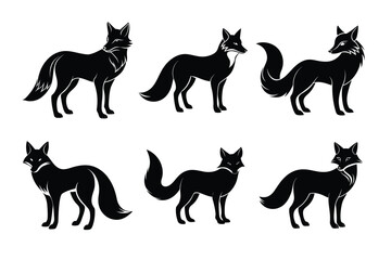 Collection of fox silhouette on white background