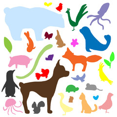 Animals colorful silhouette white background