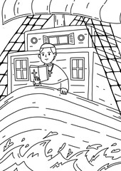 Religious and Kind Man Journey in Bible children Coloring page and Sheet Illustration