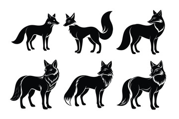 Collection of fox silhouette on white background