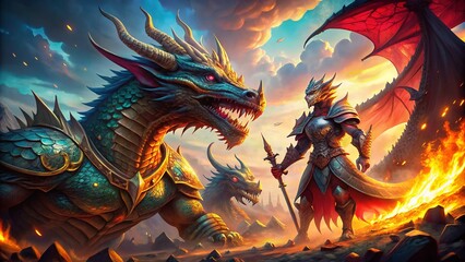 Epic Dragon Warrior Art: High-Resolution Fantasy Battle Painting