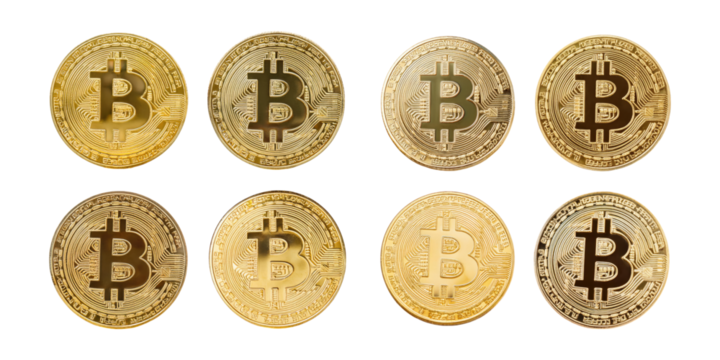 Digital Currency Bitcoin Coins Collection, PNG set collection, isolated on transparent background