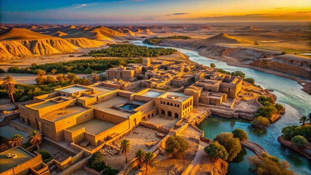 Epic of Gilgamesh, Sumerian Mythology, Ancient Mesopotamia, Aerial View,  Ruins, Desert Landscape,  Siduri's Tavern,  Mythological Setting