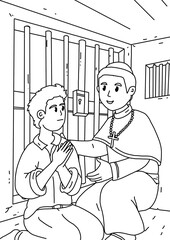 Religious and Kind Man Journey in Bible children Coloring page and Sheet Illustration