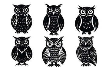 Set Of owl bird silhouette