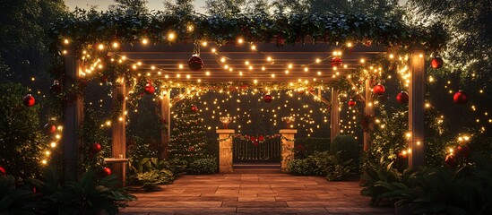Obraz premium Magical Christmas Garden Pergola with Lights and Ornaments
