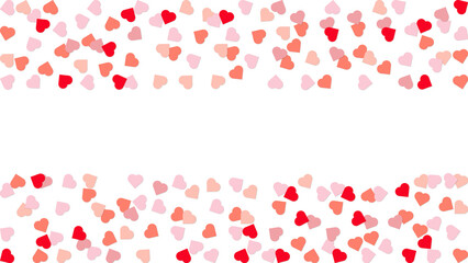 Festive falling confetti heart shapes isolated on transparent background. Greeting design element for congratulations card, poster, decoration, banner, valentines day template, border frame.