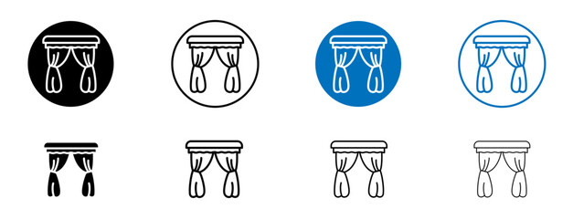 Curtain icon set in black and blue colors