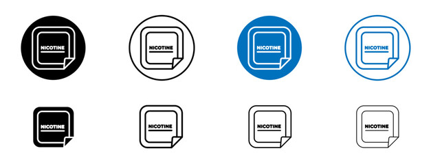 Nicotine patch icon set in black and blue colors