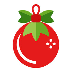 Christmas vector Red Ball with bow and leaf vector illustration isolated on a transparent background