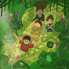 Vibrant Colour and Full Colour Funny Happy Adventure Holiday Children Story Book Illustration