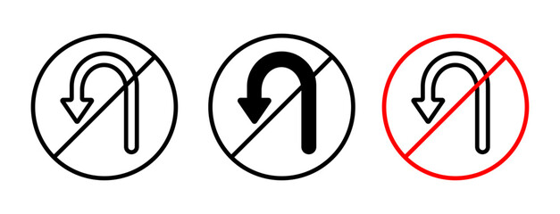 No u turn road sign vector set