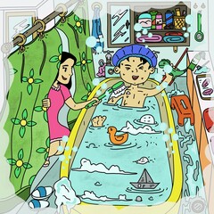 Vibrant Colour and Full Colour Funny Happy Adventure Holiday Children Story Book Illustration