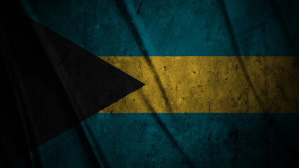 Bahamas grunge silk flag waving in the wind background illustration, grunge textured flag on silk