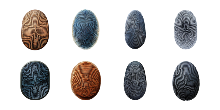 Unique Fingerprint Patterns in Various Colors, PNG collection, set bundle, isolate on transparent or white background - Powered by Adobe