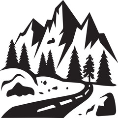 Obraz premium Winter mountains snowy landscape with pines forest and hills on background
