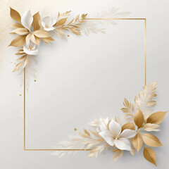 Golden Floral Frame with Vibrant Flower Decorations for High-End Wedding Invitations and Stationery