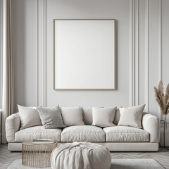 mock up poster frame in modern interior background, living room, Contemporary style, 3D render, 3D illustration