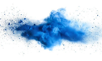 Abstract blue powder splatter isolated on transparent background